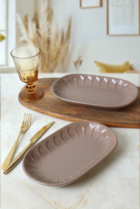 Hermia Juego de platos de gres cerámico Beige 2 piezas de 22 x 13 cm